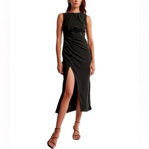 NWT Abercrombie draped high neck shell midi dress - black size large